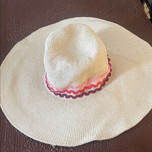 Madewell Cream Sun Hat with Pink and Purple Trim